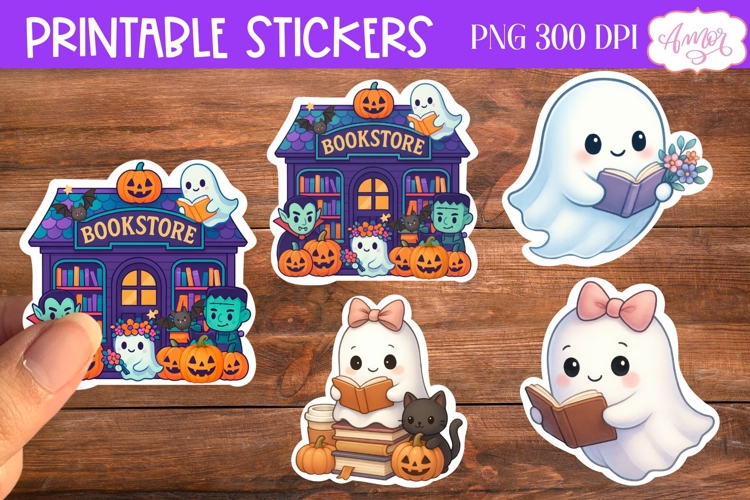 Cute Halloween book lover stickers for Cricut Print and Cut