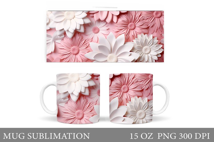 3D Flowers Mug Sublimation. Daisy Flowers Mug Wrap Design example image 1