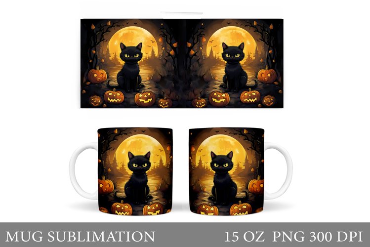 Black Cat Halloween Mug Design. Halloween Mug Sublimation