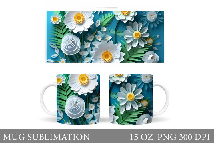 3D Flowers Mug Wrap Design. Flowers Mug Wrap Template
