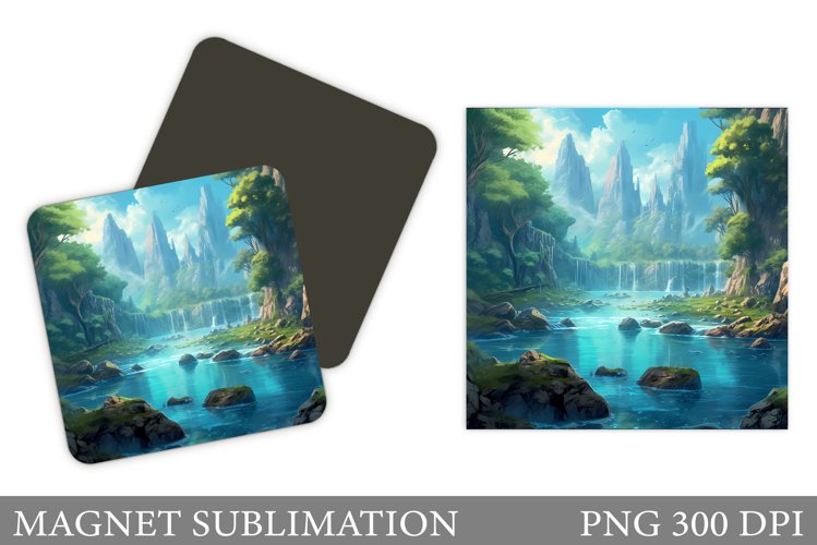 3D Mountains Magnet. 3D River Magnet Sublimation example image 1
