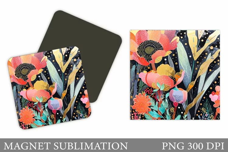 Flowers Magnet Sublimation. Flowers Square Magnet Design