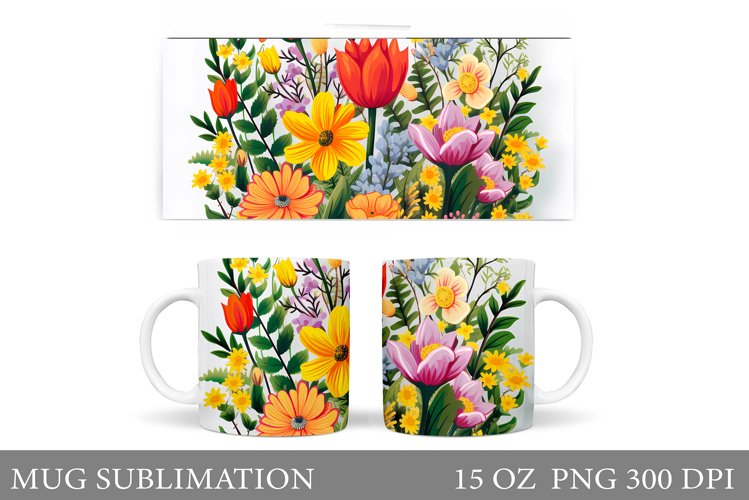Flowers Mug Sublimation. Flowers Mug Wrap Design example image 1