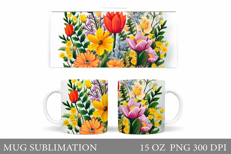 Flowers Mug Sublimation. Flowers Mug Wrap Design