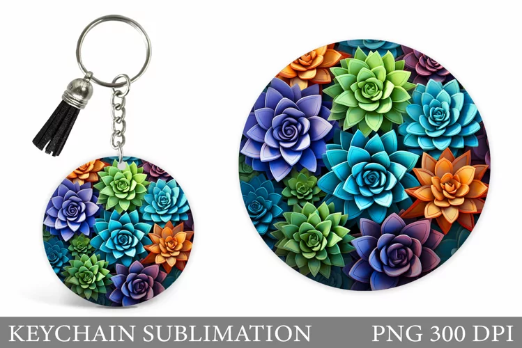 Succulents Keychain Design. Plants Keychain Sublimation