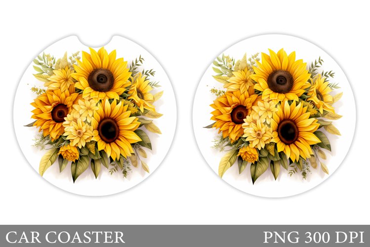 Sunflowers Car Coaster Sublimation. Flowers Coaster Design example image 1
