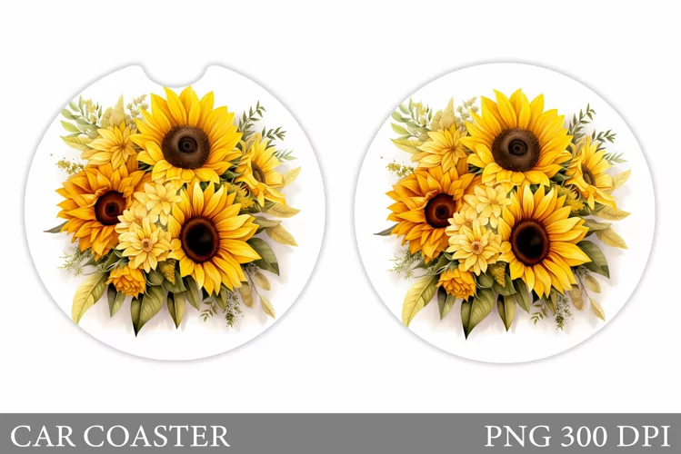 Sunflowers Car Coaster Sublimation. Flowers Coaster Design