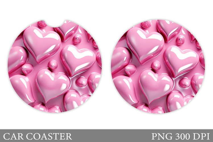 3D Hearts Car Coaster. Valentines Car Coaster Sublimation