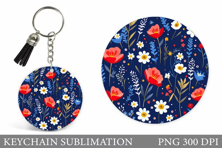 Wildflowers Keychain Design. Flowers Keychain Sublimation