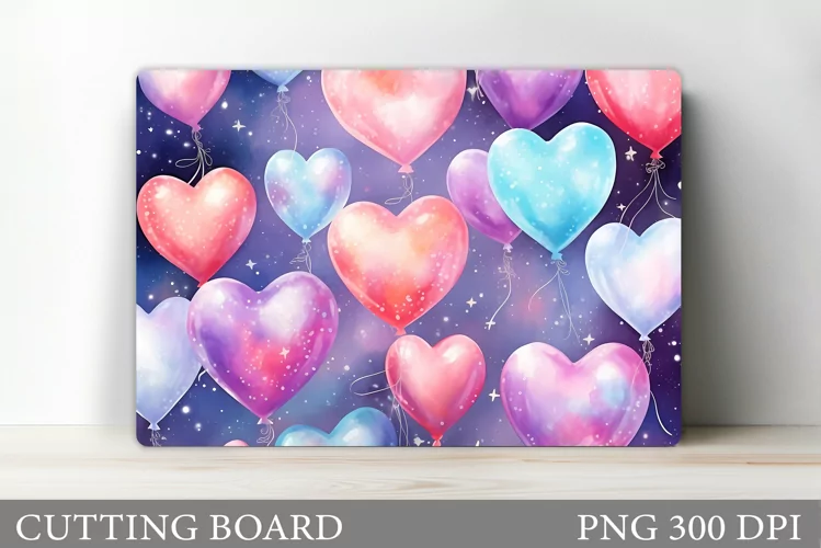 Balloons Heart Cutting Board. Valentine Cutting Board Design