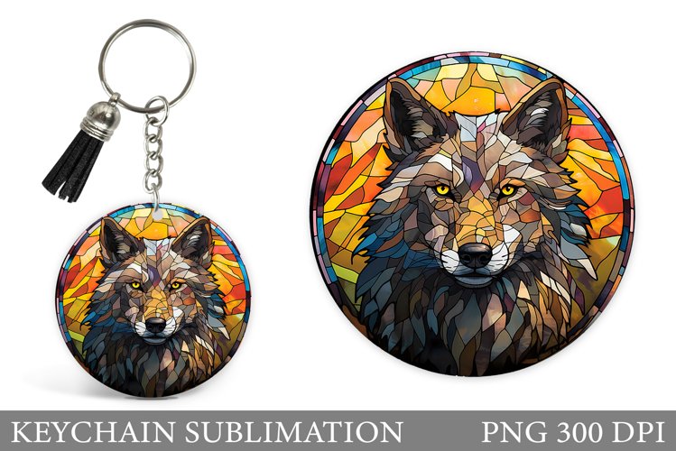 Wolf Keychain Sublimation. Wolf Round Keychain Design