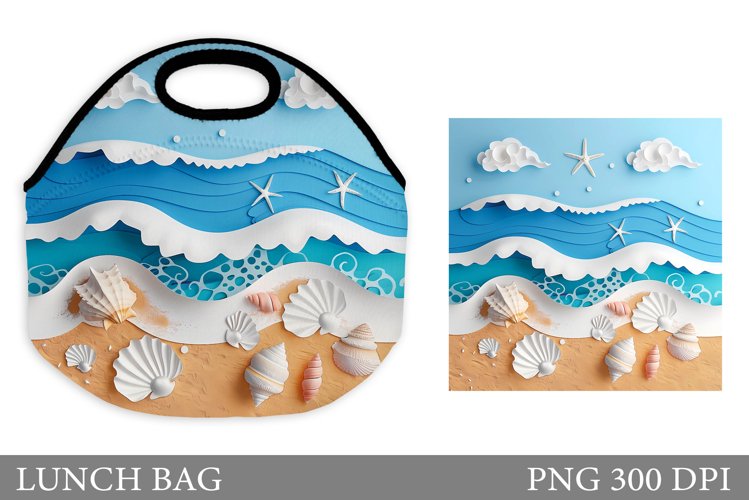 Sea Lunch Bag Sublimation. Seashell Lunch Bag Design