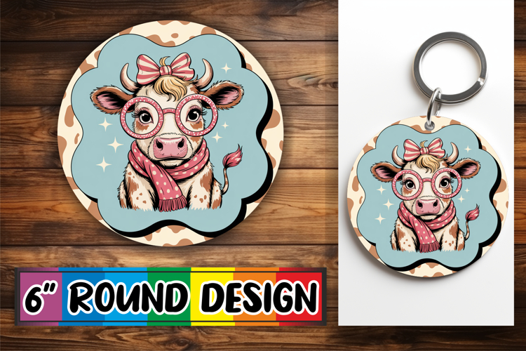 Bright Round Coasters Design, Cute Cow
