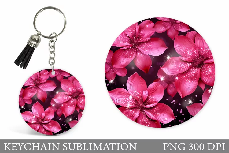 Shimmer Flowers Keychain. Flowers Round Keychain Sublimation