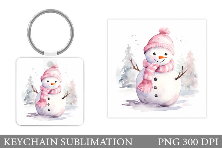 Watercolor Snowman Keychain. Cute Snowman Keychain