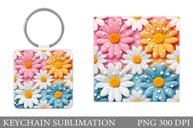 Daisy Flowers Keychain Sublimation. Flowers Keychain Design