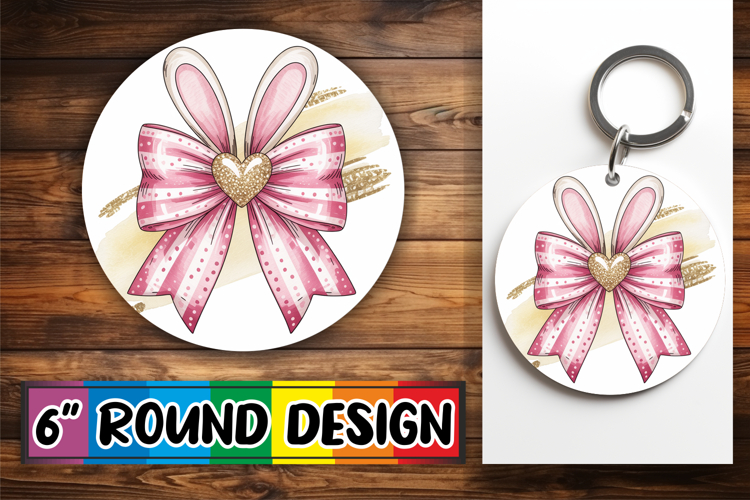 Whimsical Round Car Coaster Designs, Easter Bow