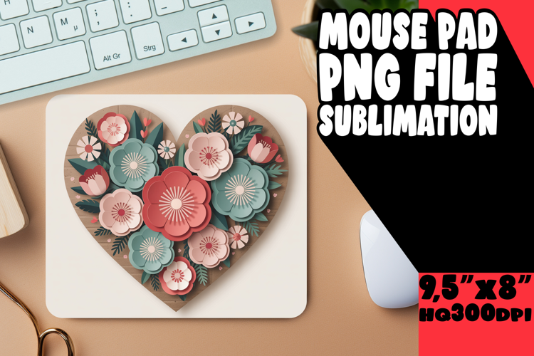 Blissful Mouse Pad Sublimation Magic, Flowers Heart