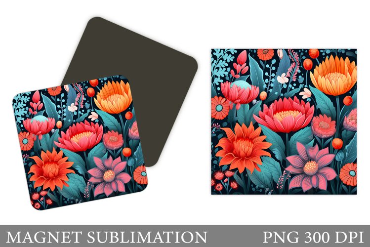 Flowers Square Magnet. Flowers Magnet Sublimation example image 1