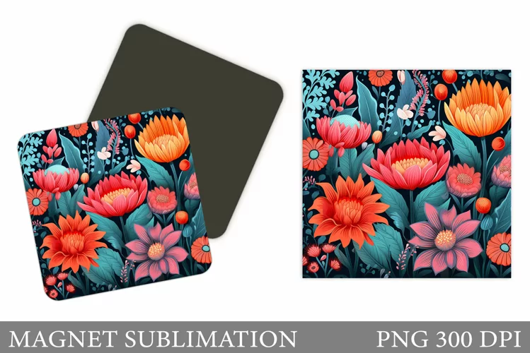Flowers Square Magnet. Flowers Magnet Sublimation