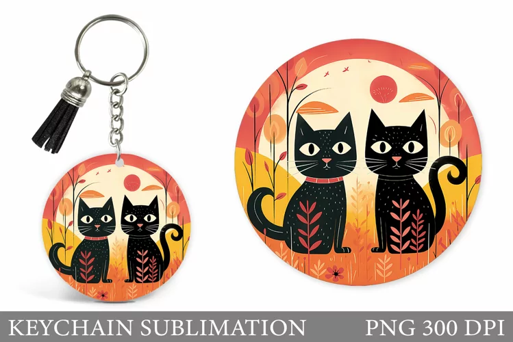 Cute Cats Keychain Design. Black Cats Keychain Sublimation