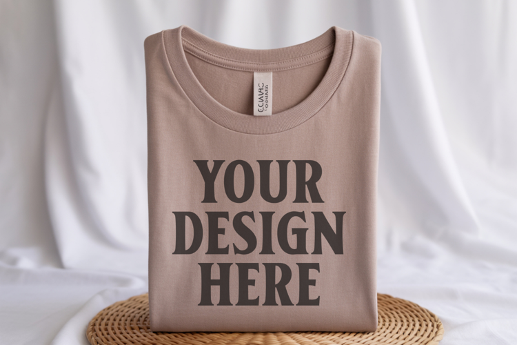 Heather Dust Bella Canvas 3001 Flat Lay T-Shirt Mockup