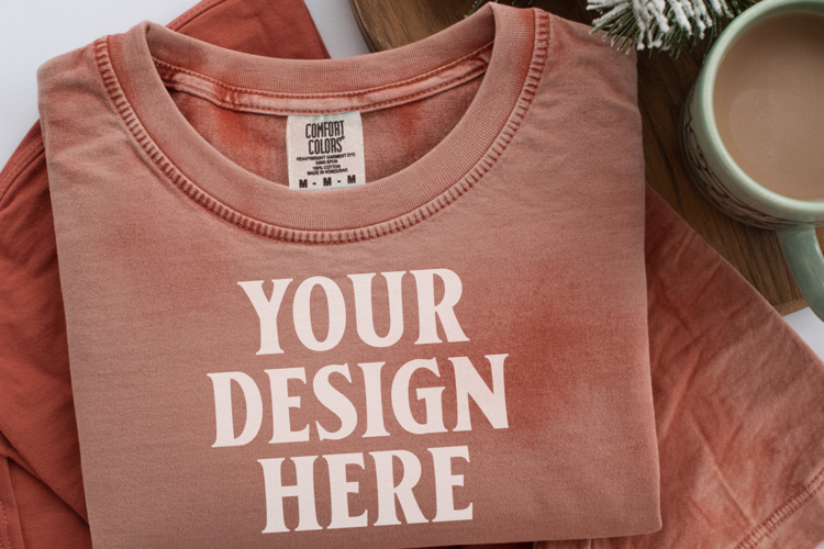 Brick Comfort Colors 1717 Christmas Folded T-Shirt Mockup