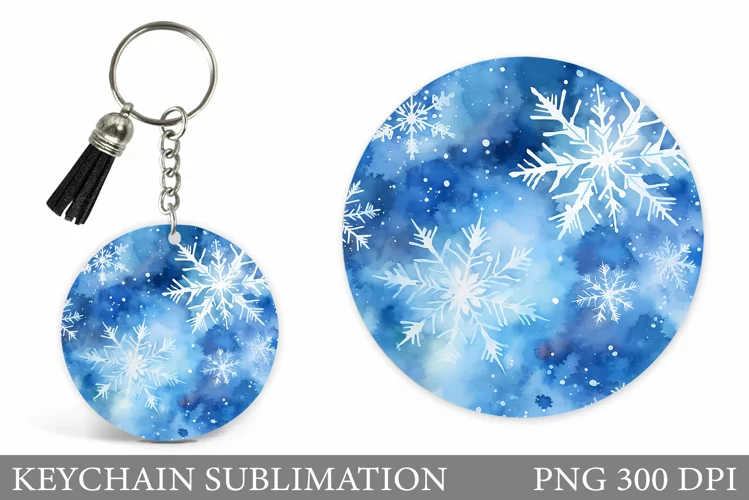 Snowflakes Round Keychain. Watercolor Snowflakes Keychain