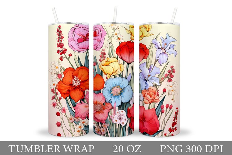 Flowers Tumbler Wrap Design. Sublimation Tumbler Flowers