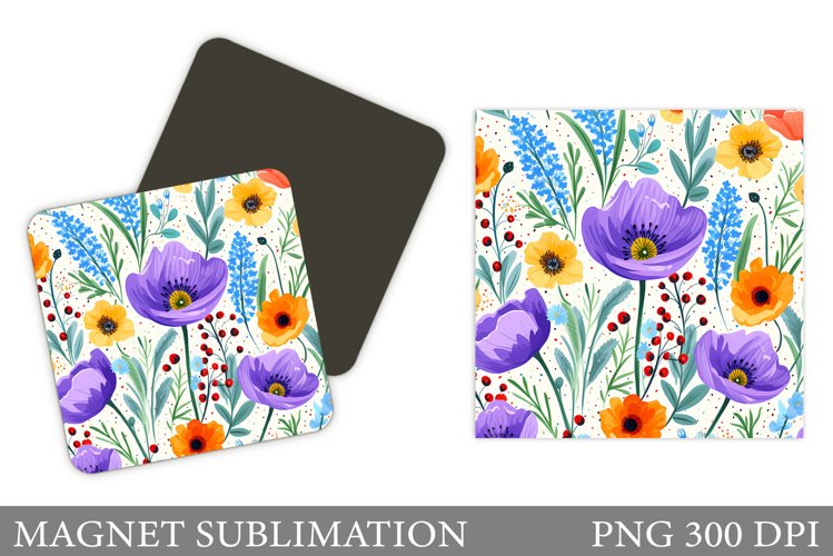 Flowers Square Magnet Design. Wildflowers Magnet Sublimation