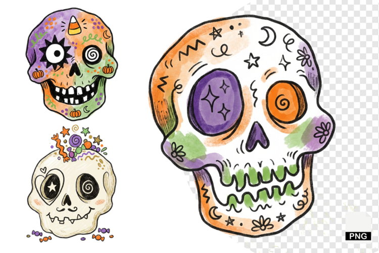 Doodle Halloween Skull PNG