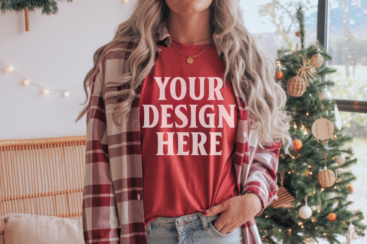 Comfort Colors 1717 Cumin Christmas T-Shirt Mockup, Boho