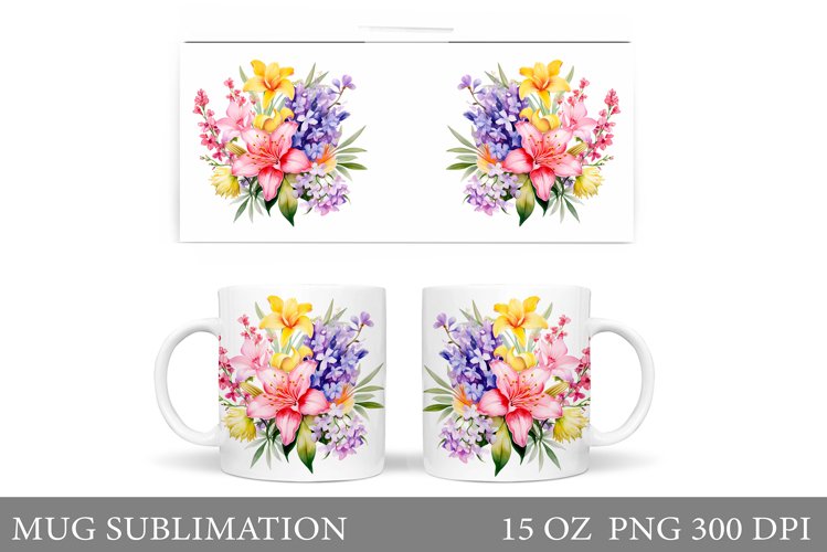 Flowers Mug Sublimation. Floral Mug Wrap Design