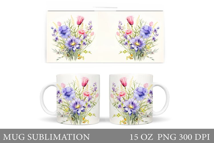Wildflowers Mug Sublimation. Flowers Mug Wrap Design example image 1