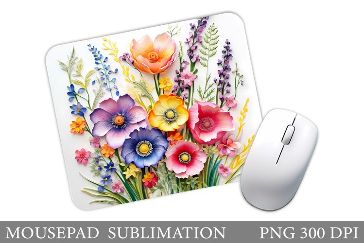 Flowers Mouse Pad Sublimation. 3D Flowers Mouse Pad Design example image 1