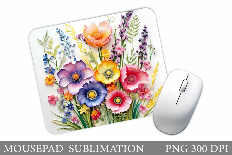 Flowers Mouse Pad Sublimation. 3D Flowers Mouse Pad Design