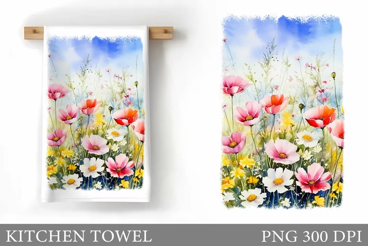 Wildflowers Kitchen Towel. Summer Flowers Kitchen Towel