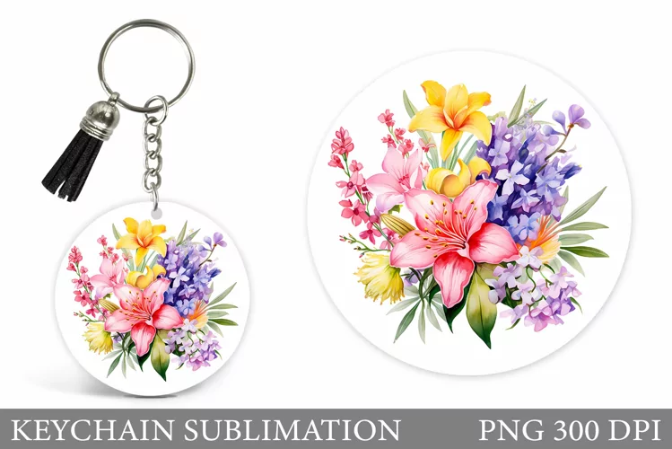 Flowers Keychain Design. Round Keychain Flowers