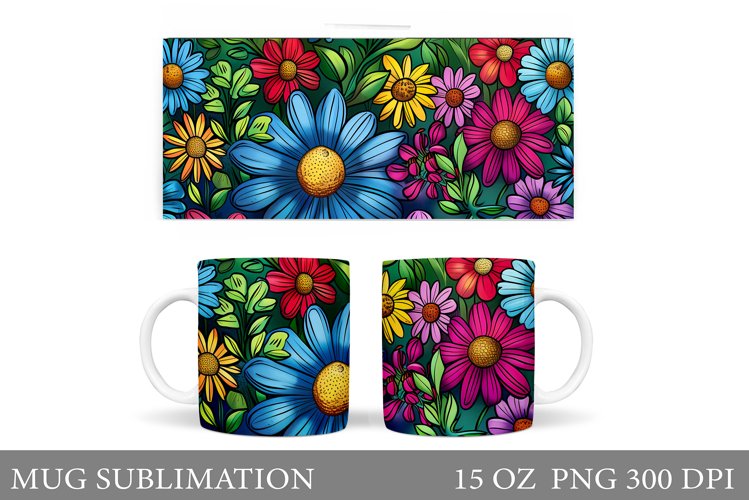 Flowers Mug Sublimation. Floral Mug Wrap Design example image 1