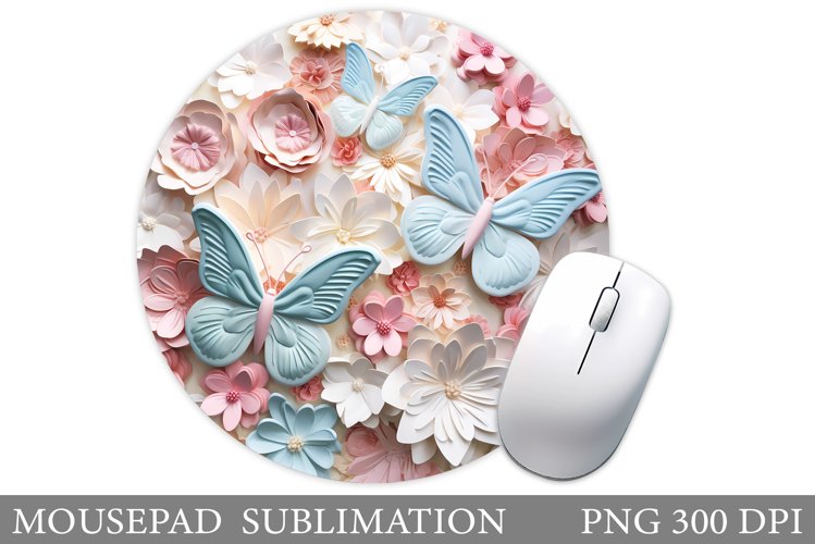 Butterflies Mouse Pad Design. Flowers Mouse Pad Sublimation example image 1