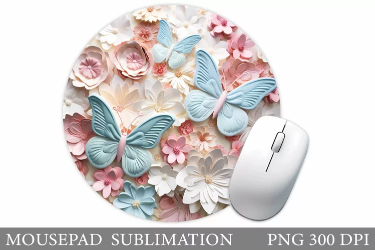 Butterflies Mouse Pad Design. Flowers Mouse Pad Sublimation