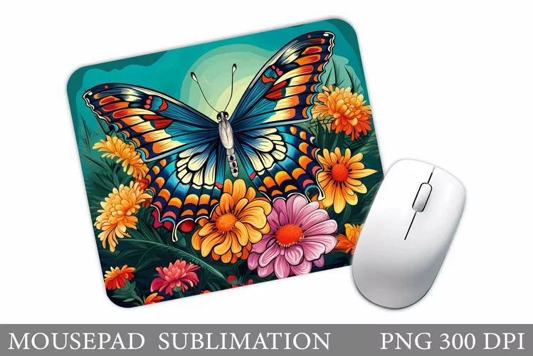 Butterfly Mouse Pad Design. Flowers Mouse Pad Sublimation