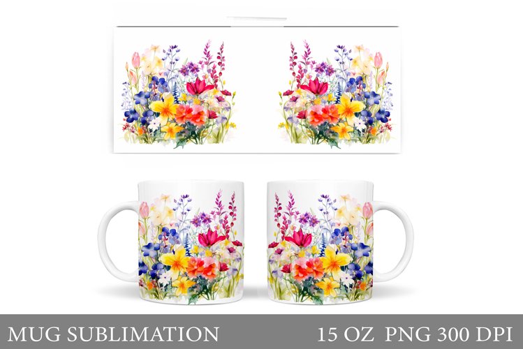 Wildflowers Mug Sublimation. Flowers Mug Wrap Design example image 1