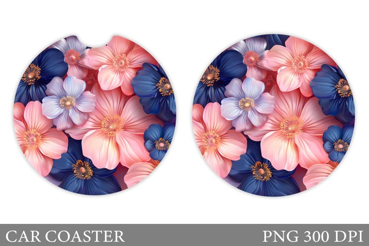Flowers Car Coaster Sublimation. 3D Flowers Coaster Design