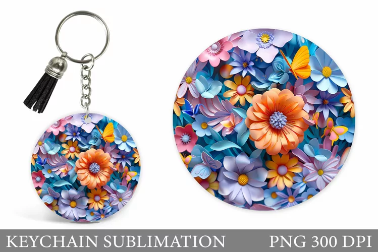 3D Flowers Keychain. 3D Butterflies Keychain Sublimation