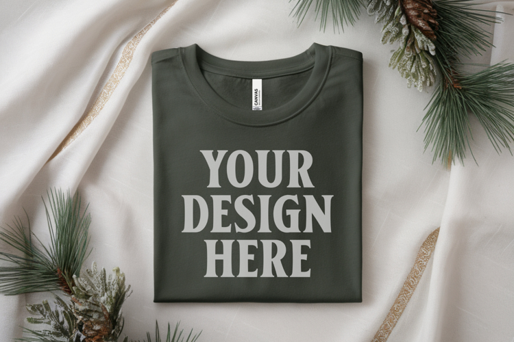 Christmas Bella Canvas 3001 Forest Green Folded Tshirt Mocku