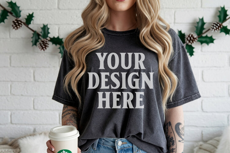 Christmas Comfort Colors 1717 Pepper TShirt Mockup, CC 1717 example image 1