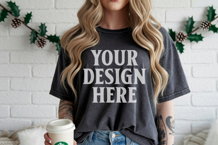 Christmas Comfort Colors 1717 Pepper TShirt Mockup, CC 1717