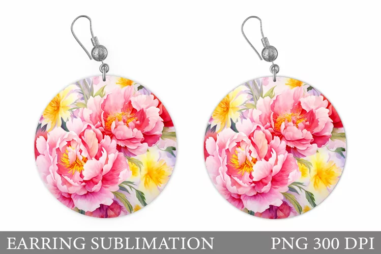 Peony Earring Sublimation. Flowers Earring Design