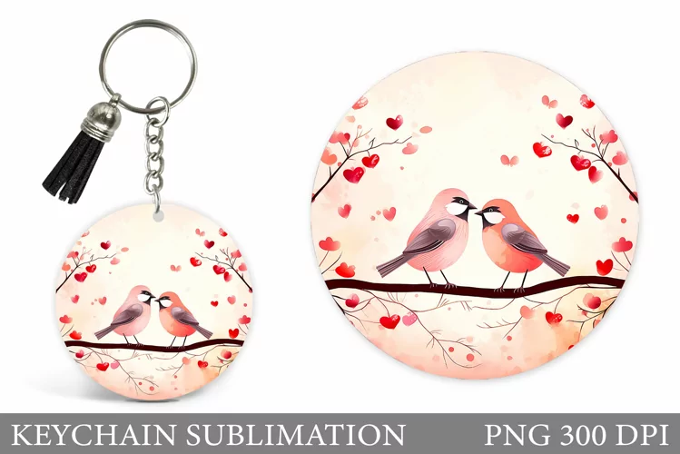 Valentines Birds Keychain. Cute Bird Keychain Sublimation